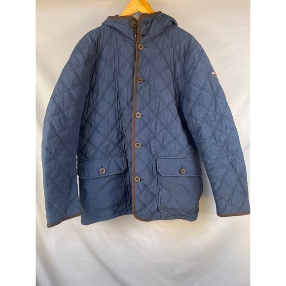 Tommy Hilfiger Mens Quilted Barn Jacket Coat with Hood Navy Blue - Picture 2 of 6